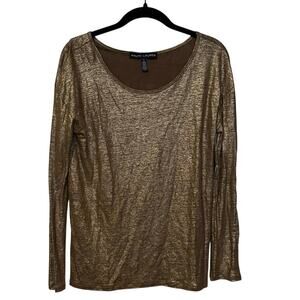 Ralph Lauren Black Label 100% Linned Gold Metallic Blouse Top Size Small